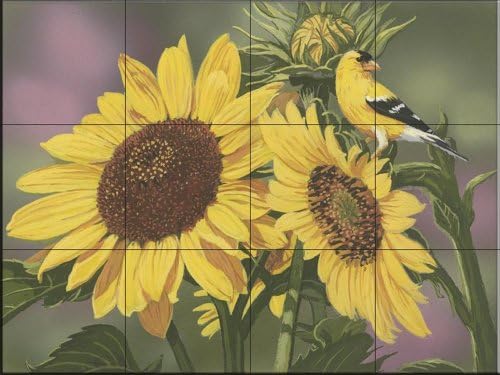 Фреска Од Керамички Плочки - Златна Трева и Сончогледи-од Вилијам Вандердасон