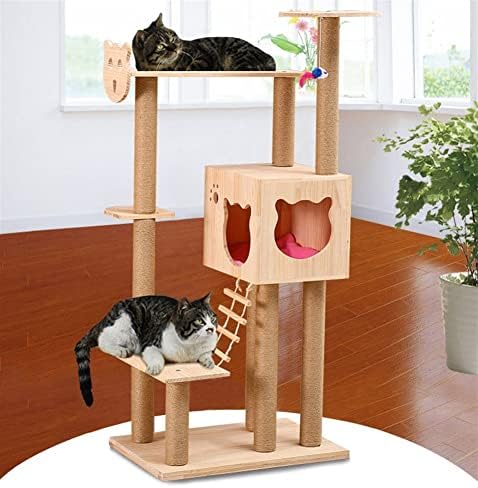 СМСОМ мачка дрво кула за мачки за затворени мачки, кондо од дрво мачка за мачки, качување, повеќе нивоа високи мачки кули кула куќа за игра