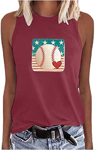 Бејзбол летен резервоар врвови за жени гроздобер графички кошули без ракави, шарени starsвезди печати елек врвот о-врат лабава туника