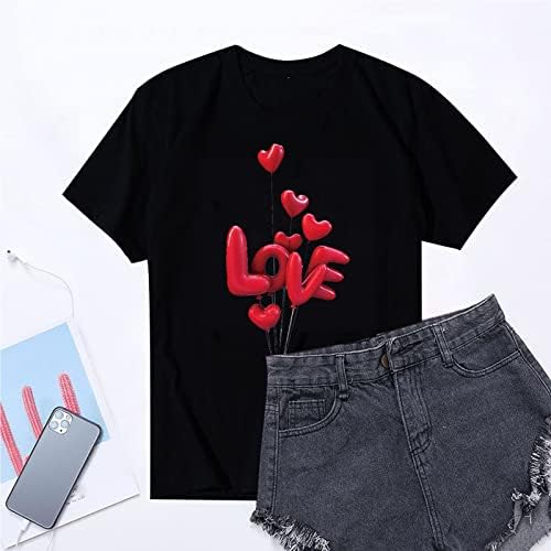 2023 Кошули За Жените Денот На Вљубените Романтични Графички Маици Љубов Срце Печатење Маици Краток Ракав О-Вратот Блуза Врвот