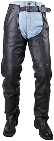 Облека за соништа црна кожа мотоцикл во возење поглава за мажи жени w/лагер и четири џебови, каубојски велосипедисти панталони