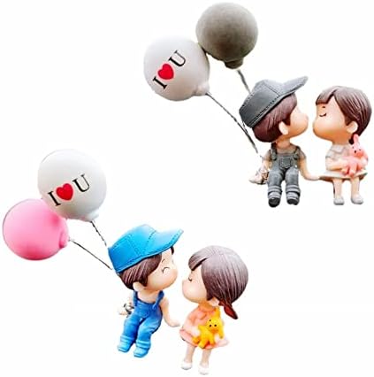 JVHGubay 4PCS Симпатична цртана парови за украси за автомобили додатоци за романтични фигурини со балон.