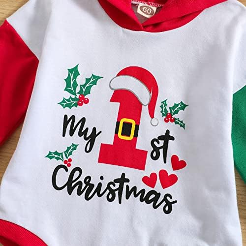 Новороденче момче девојче Божиќна облека Мој 1 -ви Божиќно новороденче дуксерот ромпер Божиќ со долги ракави облека