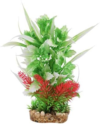 Cnz® 3 Парчиња Избрани Живописни Аквариумски Пластични Растенија Декорација Со Чакал База, 8-инчен