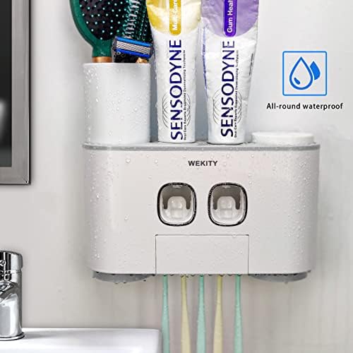 Држач за четкичка за заби, мултифункционално автоматско диспензерот за паста за заби и држач за четкичка за заби, со 5 слотови