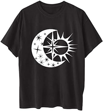 Womenените 2023 Модни врвови на Сонцето и Месечината Гроздобер маица Y2K блузи летни каузални туники кошула графички маички
