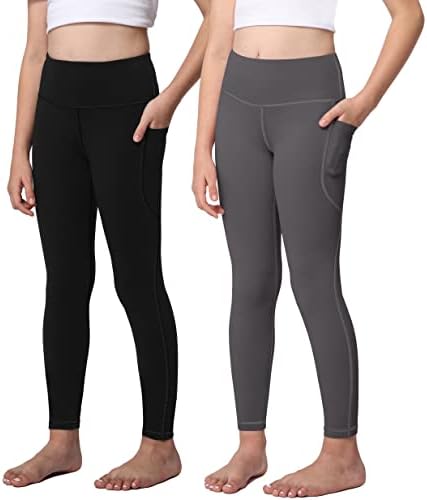 Активни хеланки за јога за девојчиња со 2 џебови - детски тренингот јога панталони за атлетски