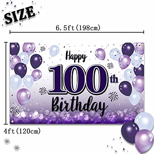 Ласкиер Среќен 100-Ти Роденден Виолетова Голем Банер-Навива на 100 Години Роденден Дома Ѕид Фотопроп Позадина, 100-Ти Роденден Декорации.
