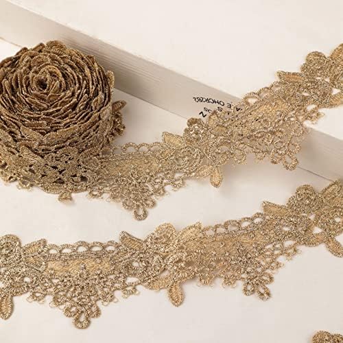 Златна чипка трим 4,8 јарди Венеција Златна чипка лента металична везење чипка за шиење, раб од торта, свадбен невестински фустан
