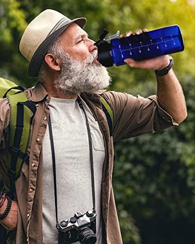 Мотивационо шише со вода 24oz: БПА без протекување на лесна уста широка уста Тритан Чуг Воденботел со мерење маркер за пиење потсетник за