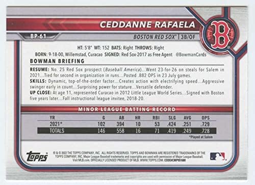 2022 Проспекти на Bowman BP-61 Ceddanne Rafaela 1-ви Bowman Boston Red Sox MLB Baseball Trading Card