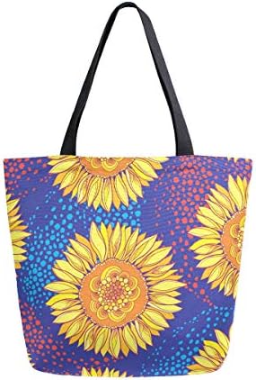 Алаза сончогледи платно торба торба со врвни рачки чанти големи количини за еднократна употреба чанти од памучни торби за рамо за жени