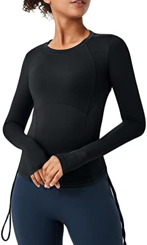 Врво на тренингот на Алмаре за жени Атлетски кошули со долг ракав јога спортска облека со дупки со палецот