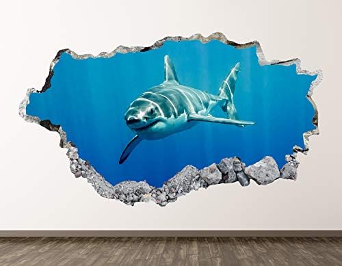 Западната планина ајкула wallидна декорална уметност декор 3Д разбиени деца налепници за животни, мурал расадник, момчиња подарок BL11