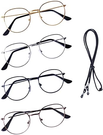 Oxоксиго 4 пакет Унисекс очила за читање за мажи ретро гроздобер метална рамка + лента за очила