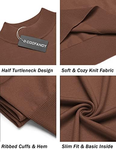 Coofandy Mens Mock Turtleneck џемпер краток ракав со цврста боја маици Основни тенок фит плетени пулвер маички