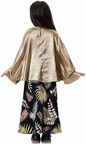 Лциво Муслимански Фустан За Мали Девојчиња Деца Елегантна Наметка Со Долги Ракави И Здолниште Со Цветен Принт Дубаи Абаја Дводелни Тимови