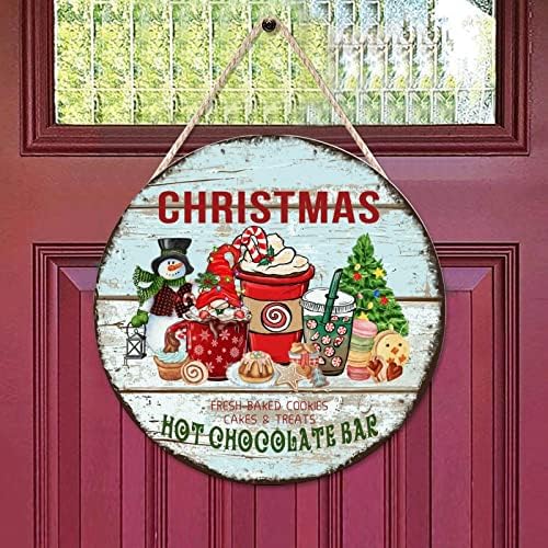 12x12 инчи топла чоколадна врата знак за влезна врата куќа декор гноми тркалезни дрвени знаци рустикална врата закачалка дома