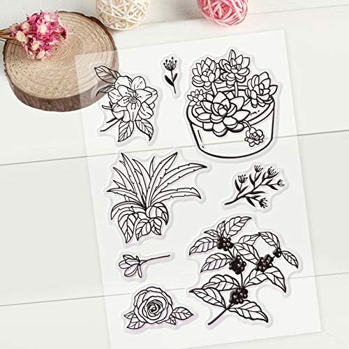 Globleland Succulent цветни лисја чисти марки силиконски картички за печат растителни цвеќиња јасни марки за правење картички
