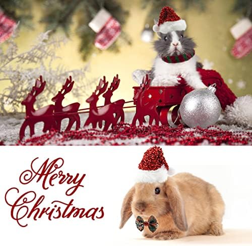 Возила за мало животни Божиќни костуми - 8 парчиња божиќни зајаци Волнен капи Божиќ Гвинеја свиња Санта Клаус Хет Бани Боути