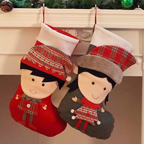 EASFAN 2PCS Божиќни чорапи комплет големи 18 '' момчиња девојчиња Божиќни чорапи торби за подароци за деца камин виси чорапи дома украси