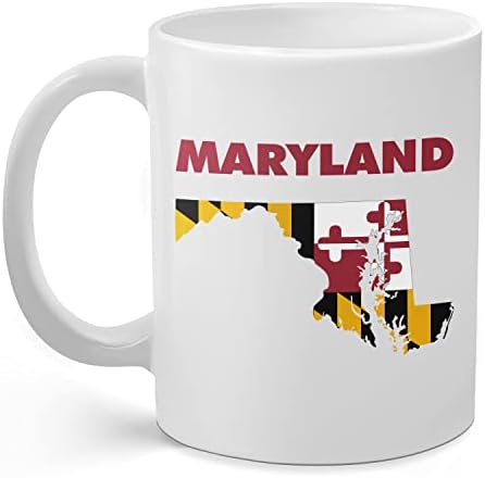 Производи на Палм Сити Мериленд Државен облик - Керамичко кафе од 11 мл со знаме на државно знаме на Мериленд | Одличен подарок за Мерилендерс