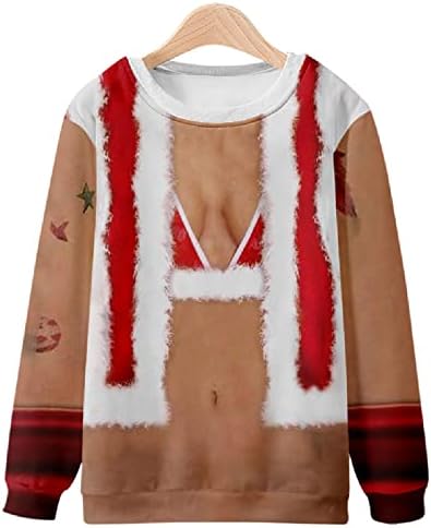 Машка маичка со долги ракави мода 3Д смешно печатење грда Божиќна џемпер тркалезна врата на вратот Обични кошули блузи врвови
