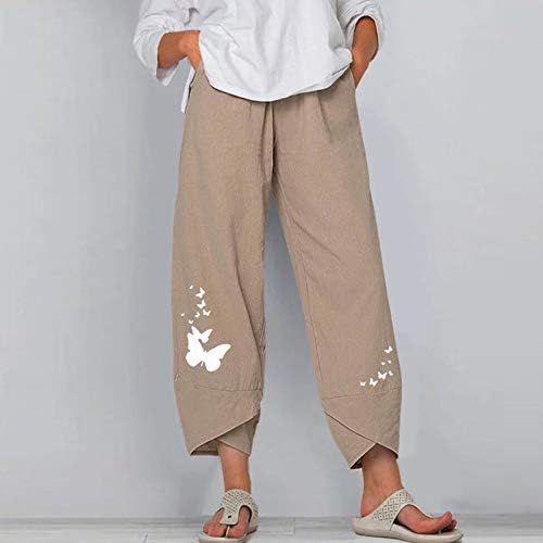 Felwors llinen панталони за жени со висок половината, дневни панталони лесни печатени летни дното цветни панталони со џемпери панталони
