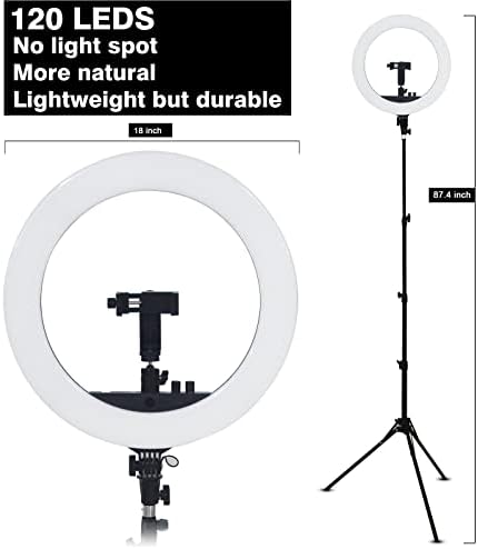 18 Инчен Прстен Светло LED Ринглајт Комплет Со Статив Затемнувачки 3000-6000K w/Држач За Паметни Телефони за Стриминг Во Живо Фотографирање