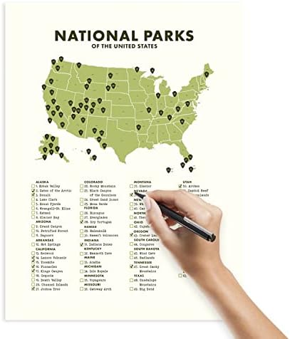 Список за списоци на Национален парк и мапа постери за уметност - 12 ”x 16”, декор за wallидови за патувања, ван живот и декор на кабината,