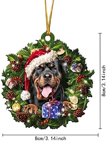 Ротвајлер Куче Со Божиќна Капа Виси Дрвена Декорација За Новогодишна Елка Круг Ротвајлер Приврзоци За Спомен -3,14 инчи