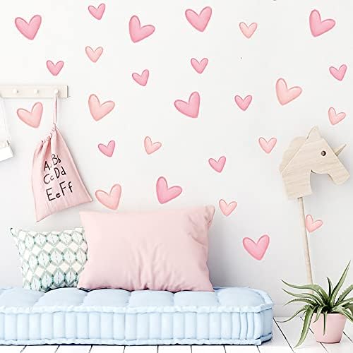 80 парчиња розови налепници на wallидови во форма на срце за спална соба за дневна соба Девојки Декорација на соба Детска соба бебе расадник
