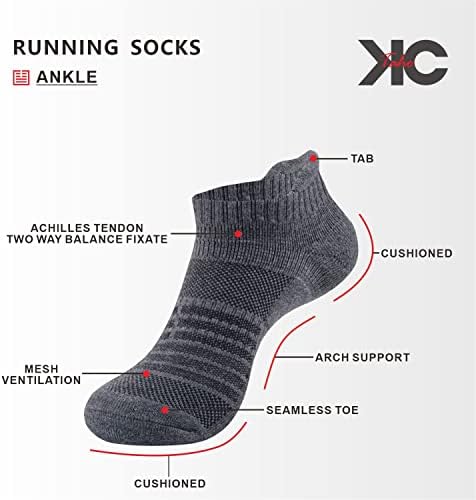 Машка перформанси на КЦ-Тахо, атлетски чорапи за трчање 6/8 пара, подлога за поддршка на памук со памук, спортови на глуждот со