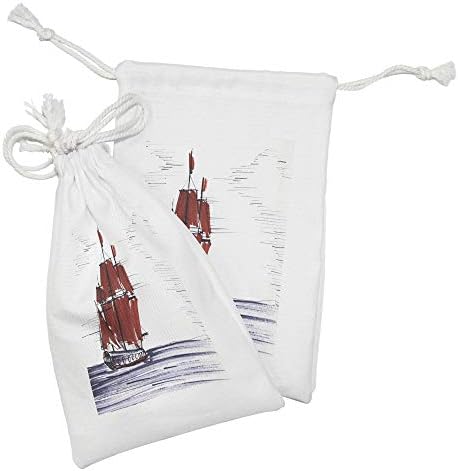 Амбесон Скицирана Торбичка За Ткаенина Од 2, Пловечки Брод Што Лебди На Морскиот Стил На Цртање Наутичка Поморска Тема, Мала Торба