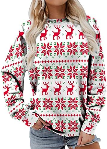 Дами атлетски дуксери плус големина модна Божиќна колекција печатена пулвер маичка за џемпери на западен врат, џемпери на вратот