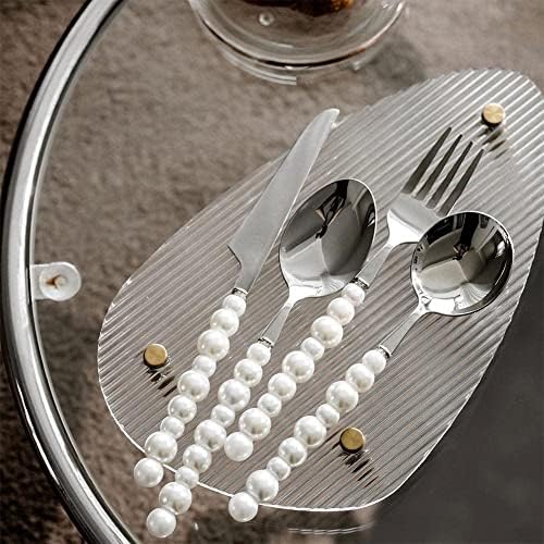 4pcs Европа сребрена мода бисер за прибор за јадење 18/10 Креативност на нож P8B1 Подарок за подароци 304 вилушка челична лажица