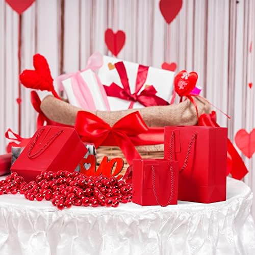 12 Парчиња Валентин Црвени Торби За Подароци Со Рачки, Мини Средно Голема Хартија Евра Торби За Подароци, Торби За Завиткување Подароци Од Црвена