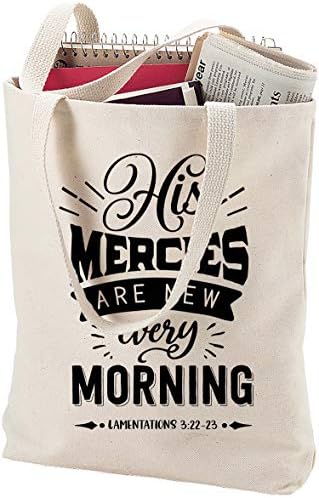 Неговите милосрди се нови секое утринско жалење 3: 22-23 Библиско природно платно торба за торба смешен подарок