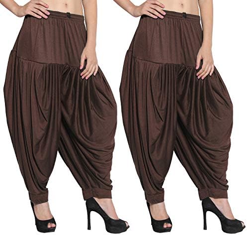 Sharvgun Punjabi Women's Patiyala Salwar Brown Pack од 2 големи димензии панталони со пижами од јога, спортски пантолони танцување танцување