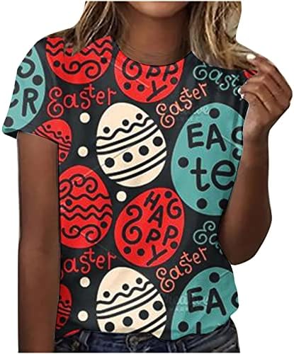 Women'sенски краток ракав Велигденски печатени маица за велигденски јајца удобни обични врвови за тинејџерски девојки летни екипаж