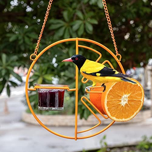 Азалон Ориоле фидери за птици за отворено желе и портокалова, виси метална фидер за птици со држач за стакло