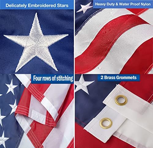 Qlash Американско знаме за надвор од 3x5 ft, везени starsвезди, изработени во САД, големи американски знамиња на отворено, тешки издржливи