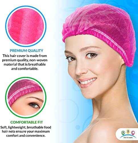 ABC Mob Caps 21 , Полипропилен розови буфантни мрежи за коса од 100, за дишење на косата за еднократна употреба за медицински сестри, неткаени