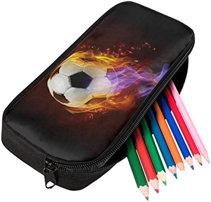 Bulopur Football Kids Практично издржливо куќиште со молив, црвен оган фудбалски кутија Пространа, торби за пенкало со сини пламен