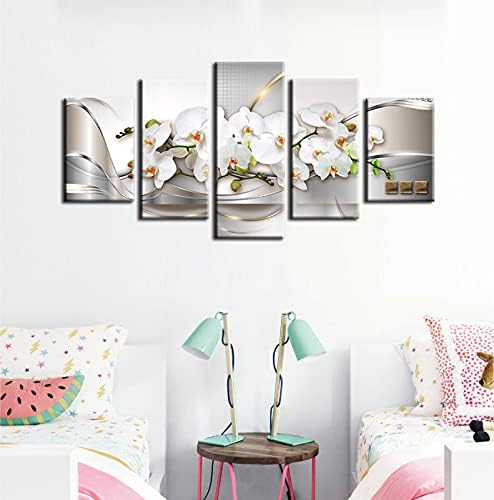 5 панел пеперутка орхидеја цвеќиња платно печатење wallидна уметност сликарство за декорација за домашна декорација слика за спална соба врамена подготвена за виси