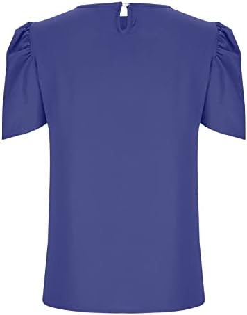 Женски летни врвови 2023 трендовски ох со ракав на вратот блузи летни маици со краток ракав, обични кошули за тренингот на бохо врвови