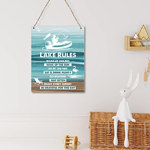 Акварелско езеро правила езерска куќа пловење уметнички дела постер дрво виси плакета wallидна уметност рустикална позитивна понуда