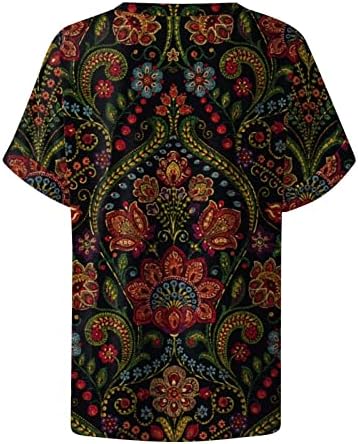 Женски летни бои блокови со кратки ракави маици со преголем цветен принт v вратот на вратот Сплит врвови лабаво вклопување
