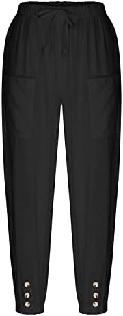 Pantsенски постелнини со Gufesf Capri панталони, женски летни исечени памучни постелнини Каприс панталони со затегнати панталони