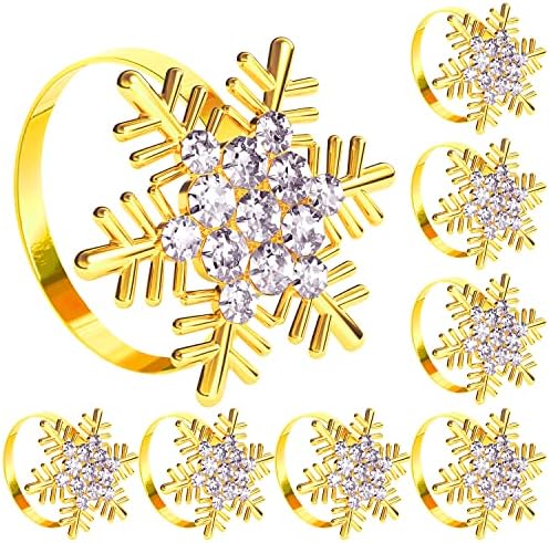Божиќна салфетка прстени сет од 8 снегулки метални златни салфетки држач за прстенести салфери Божиќ за салфетка за празнична забава вечера
